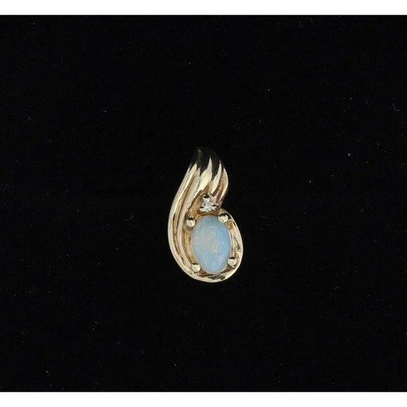 Pendant Only 10k Yellow Gold Natural Opal and Diamond Pendant - Picture 1 of 7